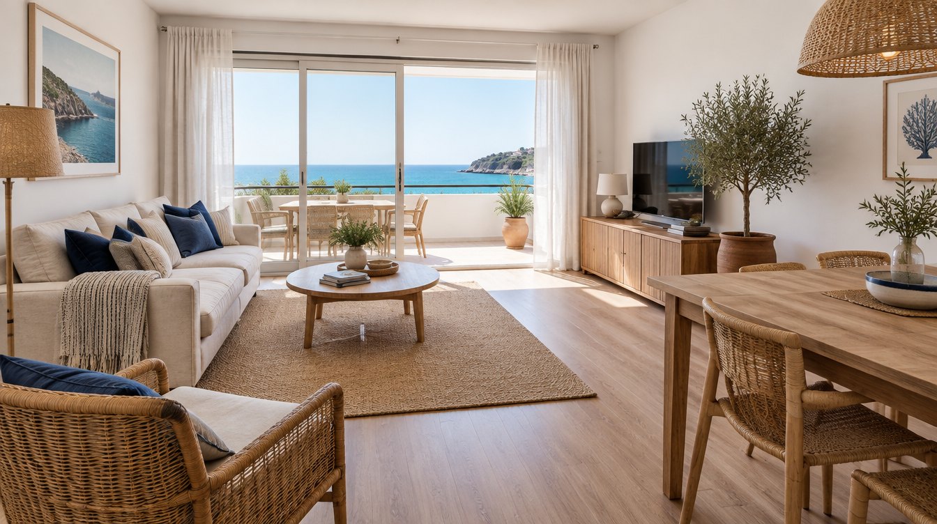 Renovated apartment living room with sea views